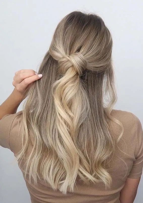 Knotted Half-Up Style for Long Hair